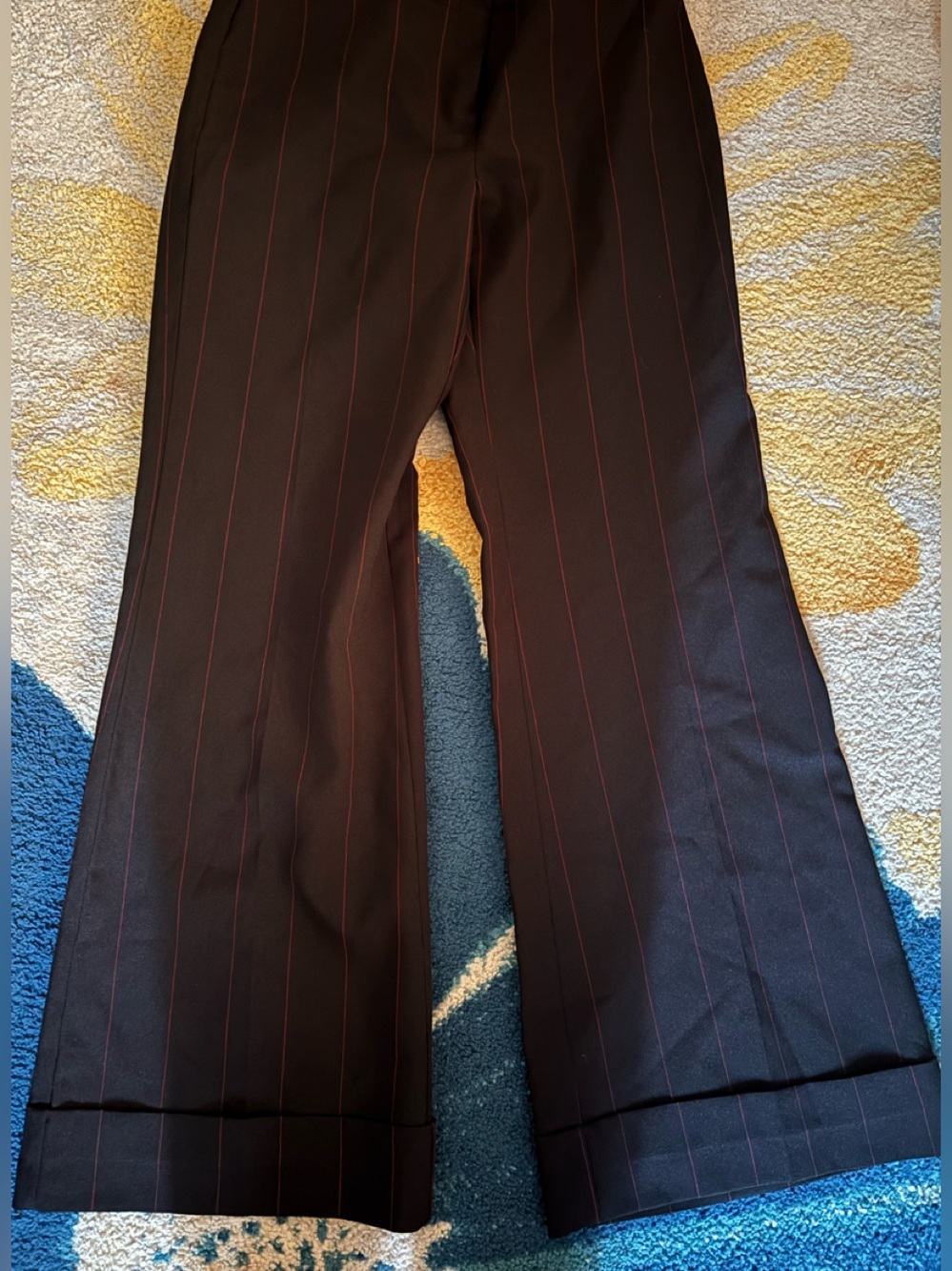 Smart Set Wide Leg Pants in Black with Red Pinstripes
